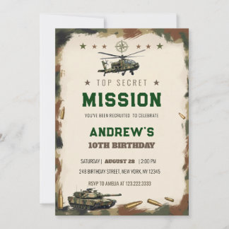 Invitation Top Secret Military Mission Camouflage Birthday