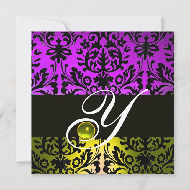 INVITATION TOPAZE MONOGRAMME DAMASSÉ NOIR VIOLET JAUNE (Devant)