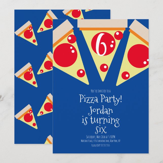 Invitation Topings de la partie de pizza géométrique Annivers (Devant / Derrière)