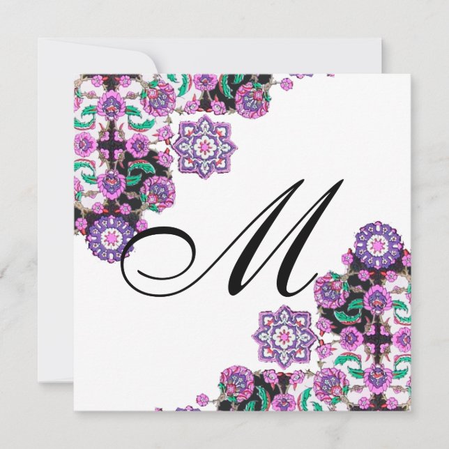 Invitation TOPKAPI BLACK WHITE DAMASK MONOGRAM rose argent (Devant)