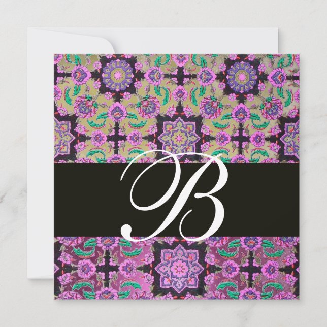 Invitation TOPKAPI ROSE NOIR DAMASK MONOGRAM gris vert (Devant)