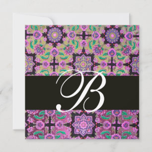 Invitation TOPKAPI ROSE NOIR DAMASK MONOGRAM gris vert