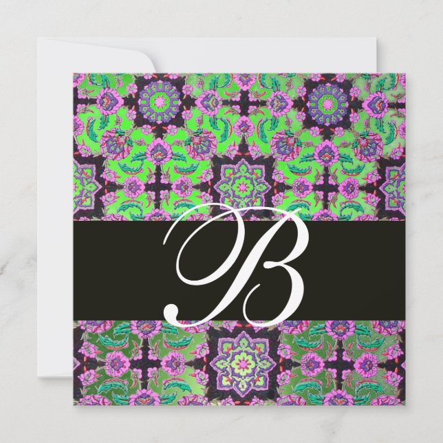 Invitation TOPKAPI VERT NOIR DOMMASQUE MONOGRAM rose bleu (Devant)