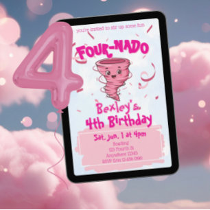 Invitation Tornade Rose Four-Nado 4e Anniversaire
