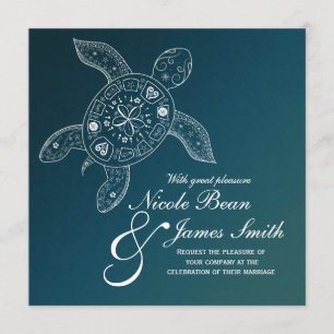 Invitation Tortue de Mer Hawaïenne Blanche sur Mariage de Pla