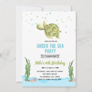 Invitation tortue garçon sous la mer