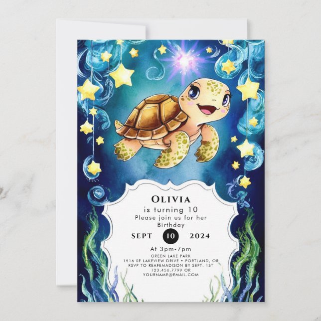 Invitation Tortue magique colorée Anniversaire (Devant)