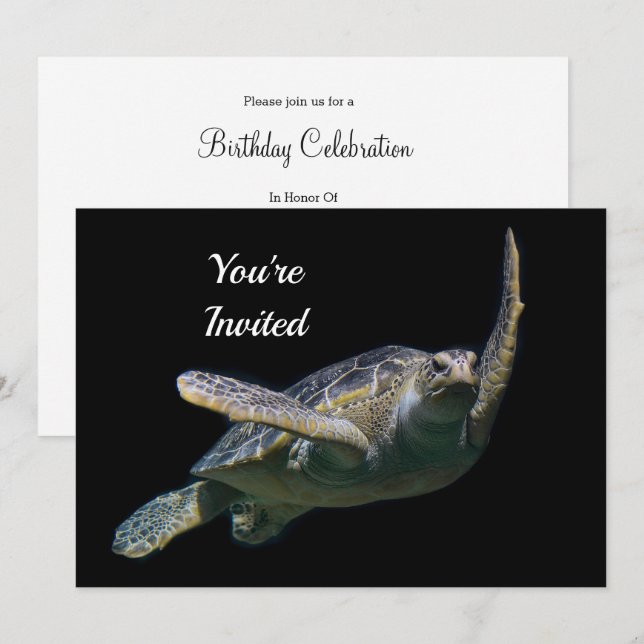 Invitation Tortue natation Sea Photo Anniversaire (Devant / Derrière)