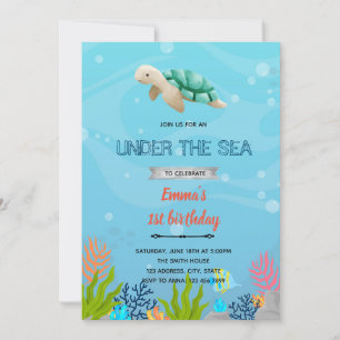 Invitation Tortue sous l'invitation d'anniversaire de la mer