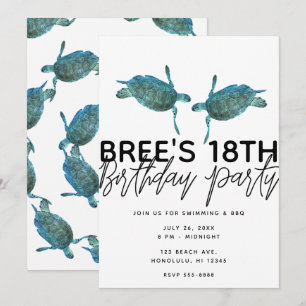 Invitation Tortues de mer bleues sarcelles Fête d'anniversair