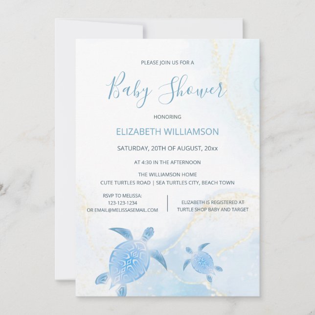 Invitation Tortues d'or QR Code | Baby shower garçon (Devant)