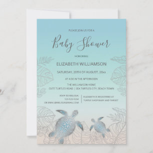 Invitation Tortues en argent QR Code   BABY SHOWER