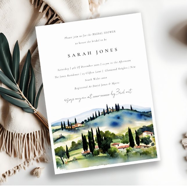 Invitation Toscane Italie Aquarelle Paysage Fête des mariées (Créateur téléchargé)