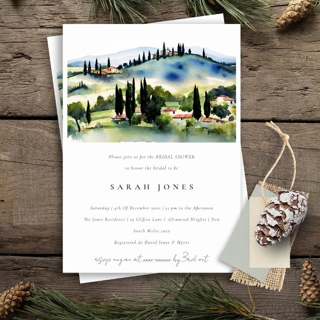 Invitation Toscane Italie Aquarelle Paysage Fête des mariées (Créateur téléchargé)
