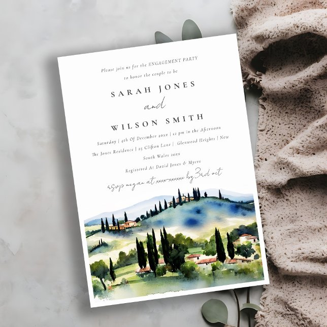 Invitation Toscane Italie Aquarelle Paysage Fiançailles (Créateur téléchargé)