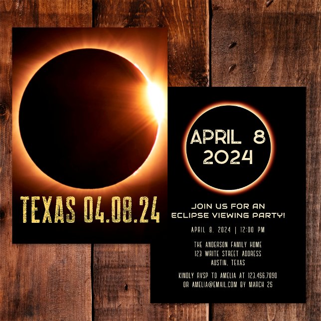 Invitation Total Eclipse Texas 2024 Personnalisé (Front/Back)