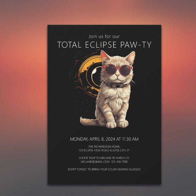 Invitation Total Solaire Eclipse 2024 Fun Cat Viewing Party (Add your details to customize your event)