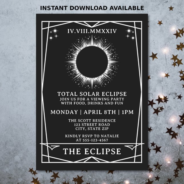 Invitation Total Solaire Eclipse 2024 Tarot Viewing Party (Mystical tarot style invitation for an eclipse viewing party)