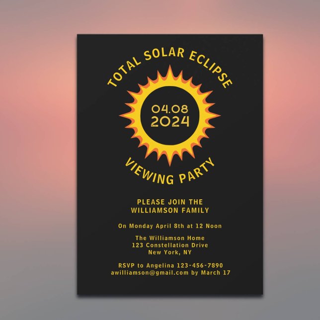Invitation Total Solaire Eclipse Avril 2024 Viewing Party (Add details to personalize your viewing party)
