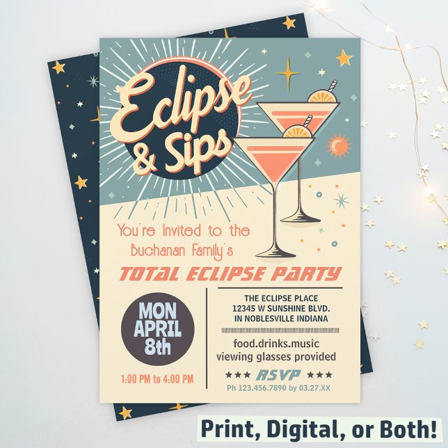 Invitation Total Solaire Eclipse & Sips 2024 Retro Watch Part (Créateur téléchargé)