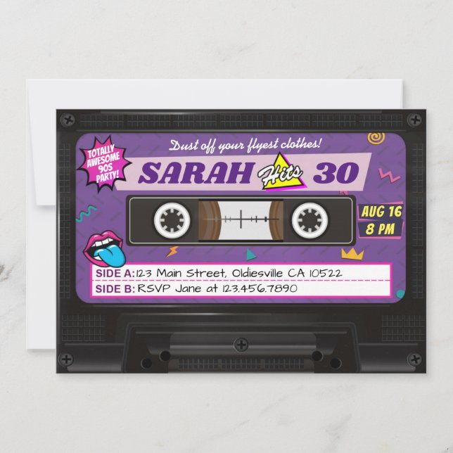 Invitation Totalement génial 90s Cassette Anniversaire Invita (Devant)