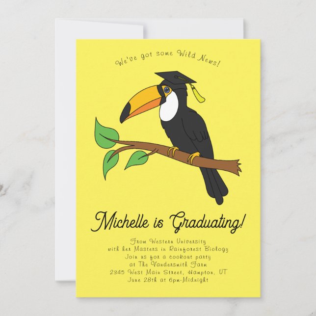 Invitation Toucan Bird Rainforest Graduation Party (Devant)