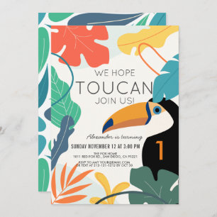 Invitation Toucan Feuille tropicale moderne 1er anniversaire
