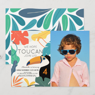 Invitation Toucan Tropical Leaf photo d'anniversaire moderne