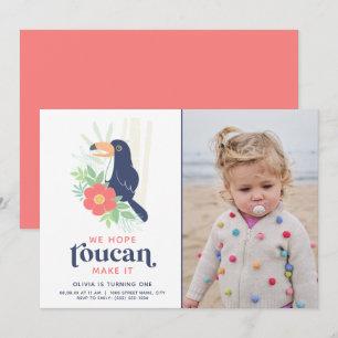 Invitation Toucan Tropical Palm Feuille Photo Anniversaire