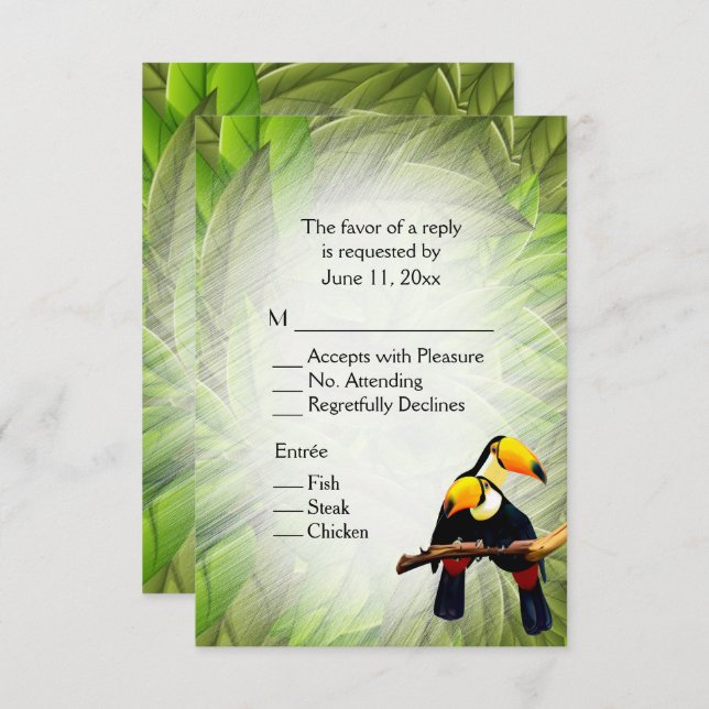 Invitation Toucans de la Jungle RSVP avec Choix de Plat (Devant / Derrière)