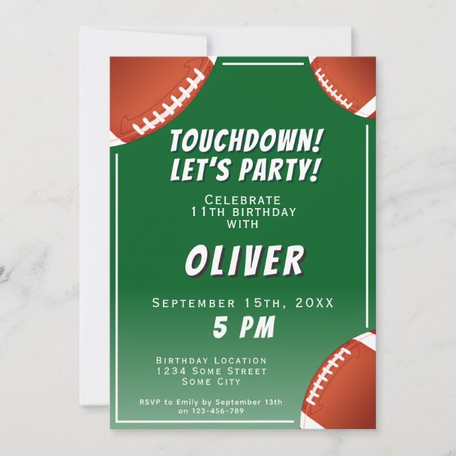 Invitation Touchdown American Football Ball Sports Anniversai (Devant)