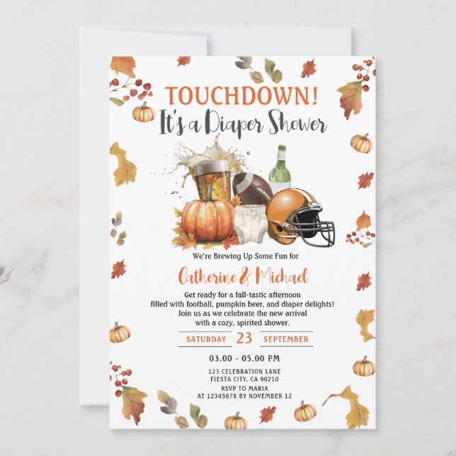 Invitation Touchdown c'est une couche Baby shower Citrouille  (Devant)