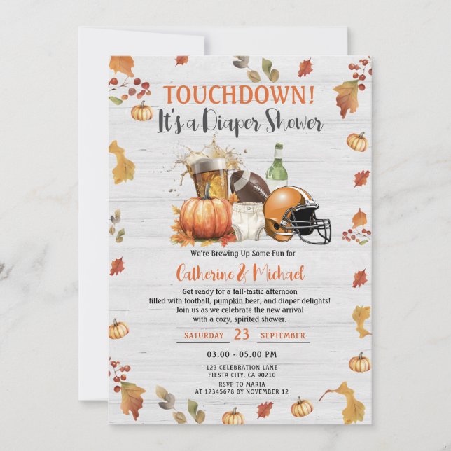 Invitation Touchdown c'est une couche Baby shower Citrouille  (Devant)