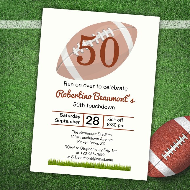 Invitation Touchdown Fifty Funny Football 50e anniversaire (Créateur téléchargé)