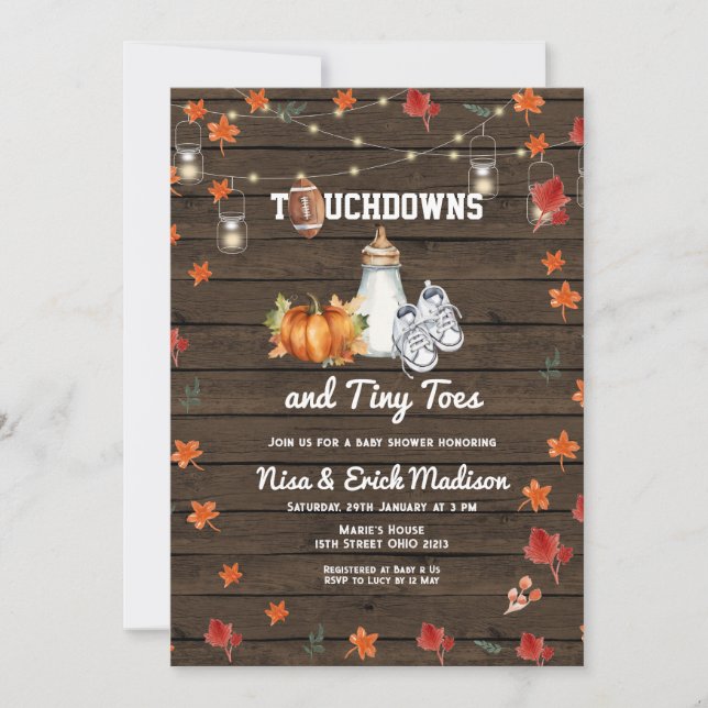 Invitation Touchdown Football Minuscule orteils Baby shower C (Devant)