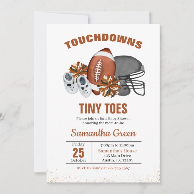 Invitation Touchdowns et Baby shower des orteils minuscules (Devant)