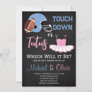 Invitation TOUCHDOWNS OU TUTUS Fête de Révélation du Sexe de