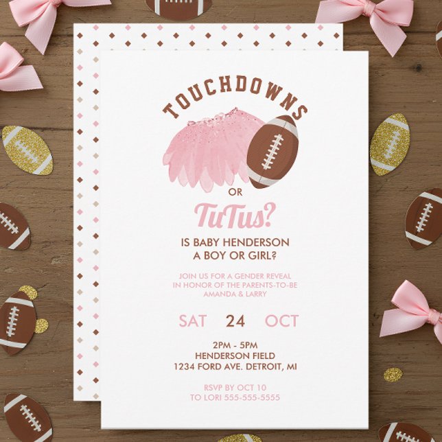 Invitation Touchdowns ou Tutus Football Révélation du Sexe (Touchdowns or Tutus Gender Reveal Invitation)