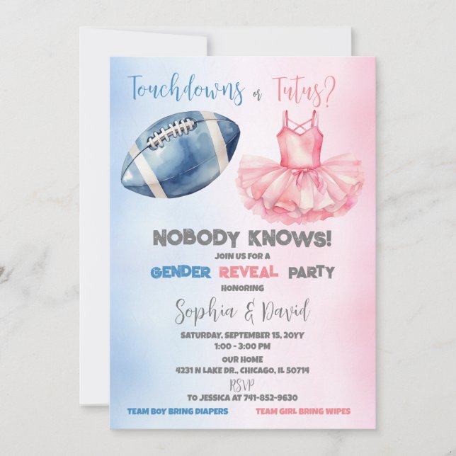 Invitation Touchdowns ou Tutus Genre Reveal Party (Devant)