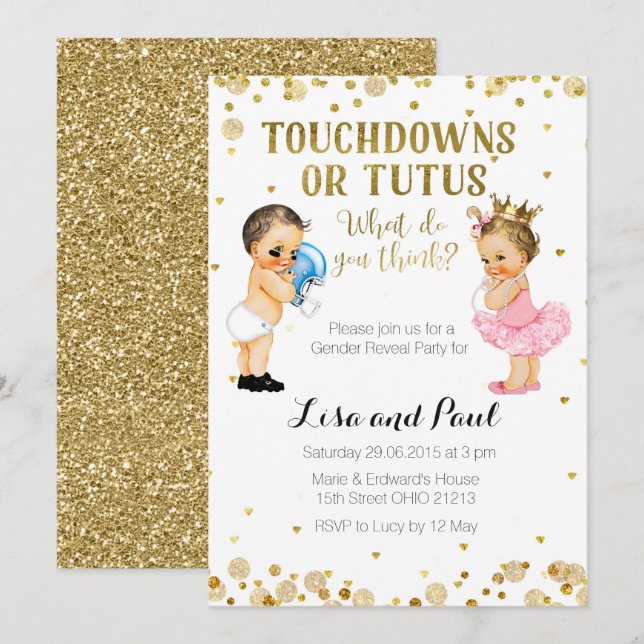 Invitation Touchdowns ou Tutus Genre Révéler l'invitation Or (Devant / Derrière)