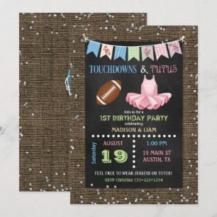 Invitation Touchdowns & Tutus Twins Anniversaire ou Baby show