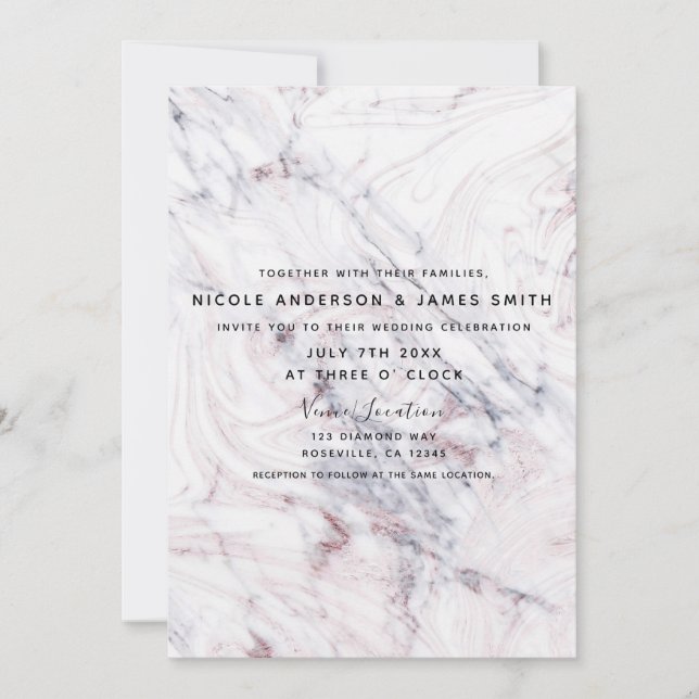Invitation Touche de Rose blanc gris marbre brun tourbillon c (Devant)