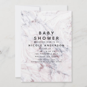 Invitation Touche de rose blanc marbre gris tourbillon Baby S