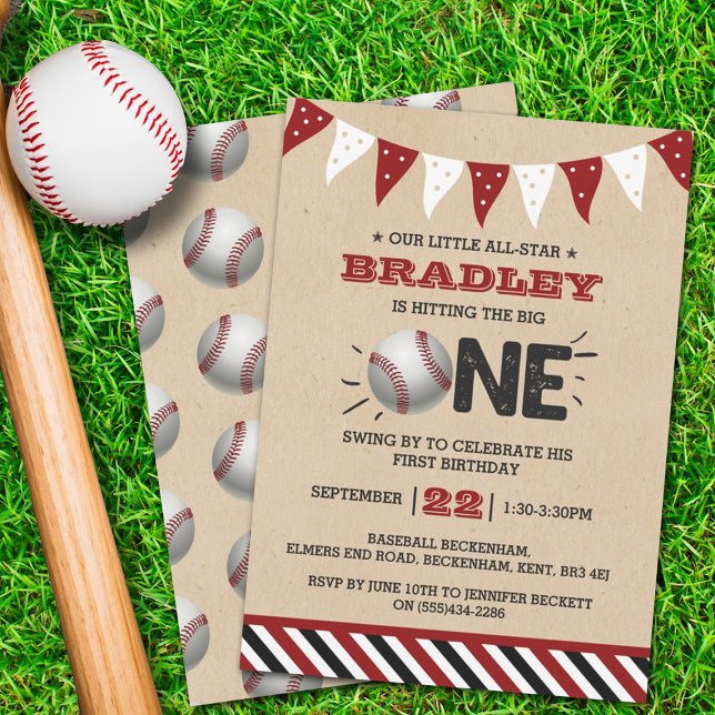 Invitation Toucher Le Grand | Baseball 1er anniversaire (Créateur téléchargé)