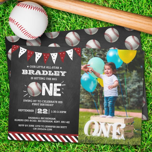 Invitation Toucher Le Grand | Baseball 1er anniversaire Photo (Créateur téléchargé)