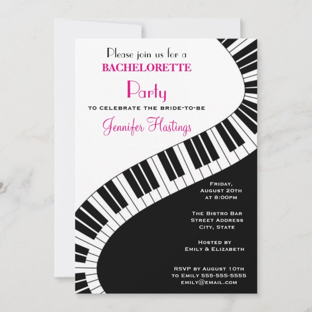 Invitation Touches de piano courbées ondulées Bachelorette Pa (Devant)