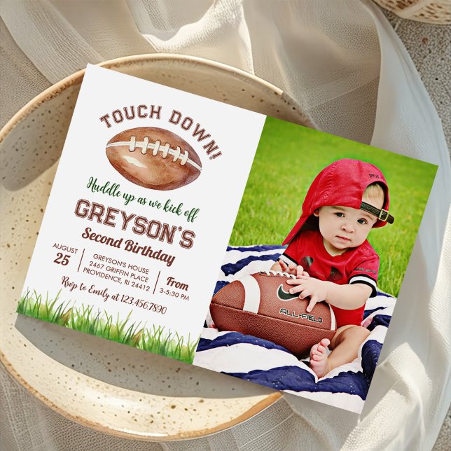 Invitation Touchez Down Football Boy Photo Anniversaire (Créateur téléchargé)