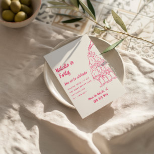Invitation Tour Champagne Dessinée Rose Quarante-50e annivers
