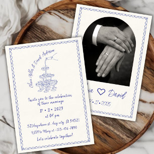 Invitation Tour Champagne illustré à la main Mariage Vintage