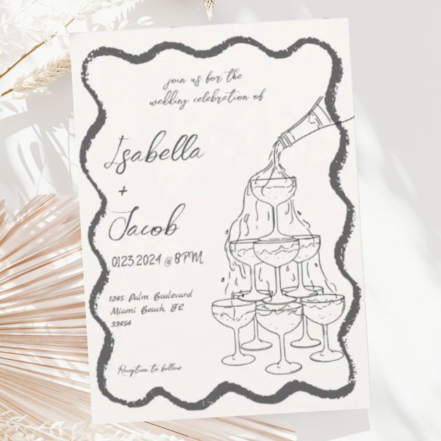 Invitation Tour Champagne Rétro Mariage à main levée (Créateur téléchargé)